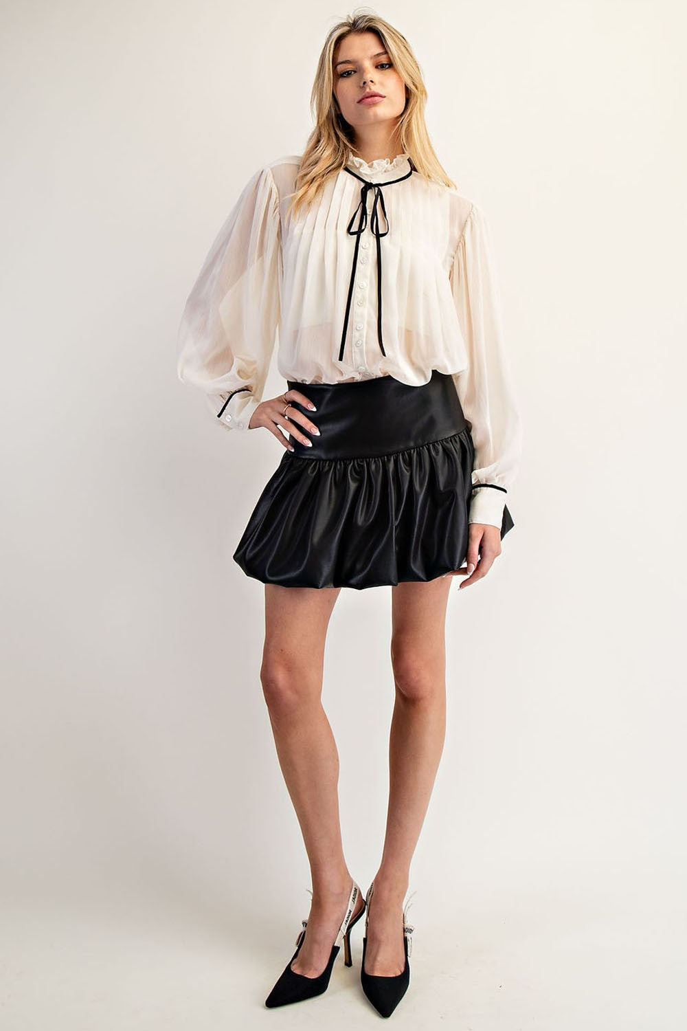 Faux Leather Bubble Mini Skirt