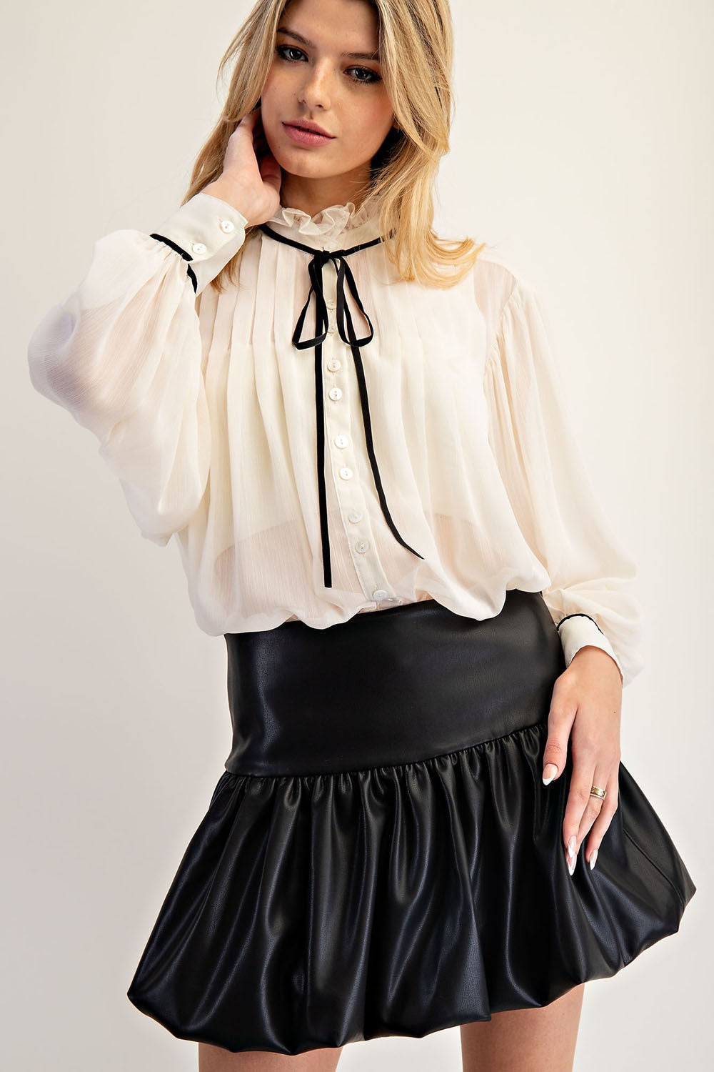 Faux Leather Bubble Mini Skirt