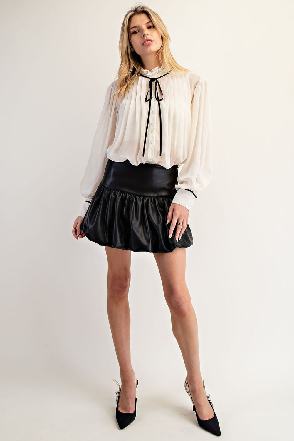 Faux Leather Bubble Mini Skirt