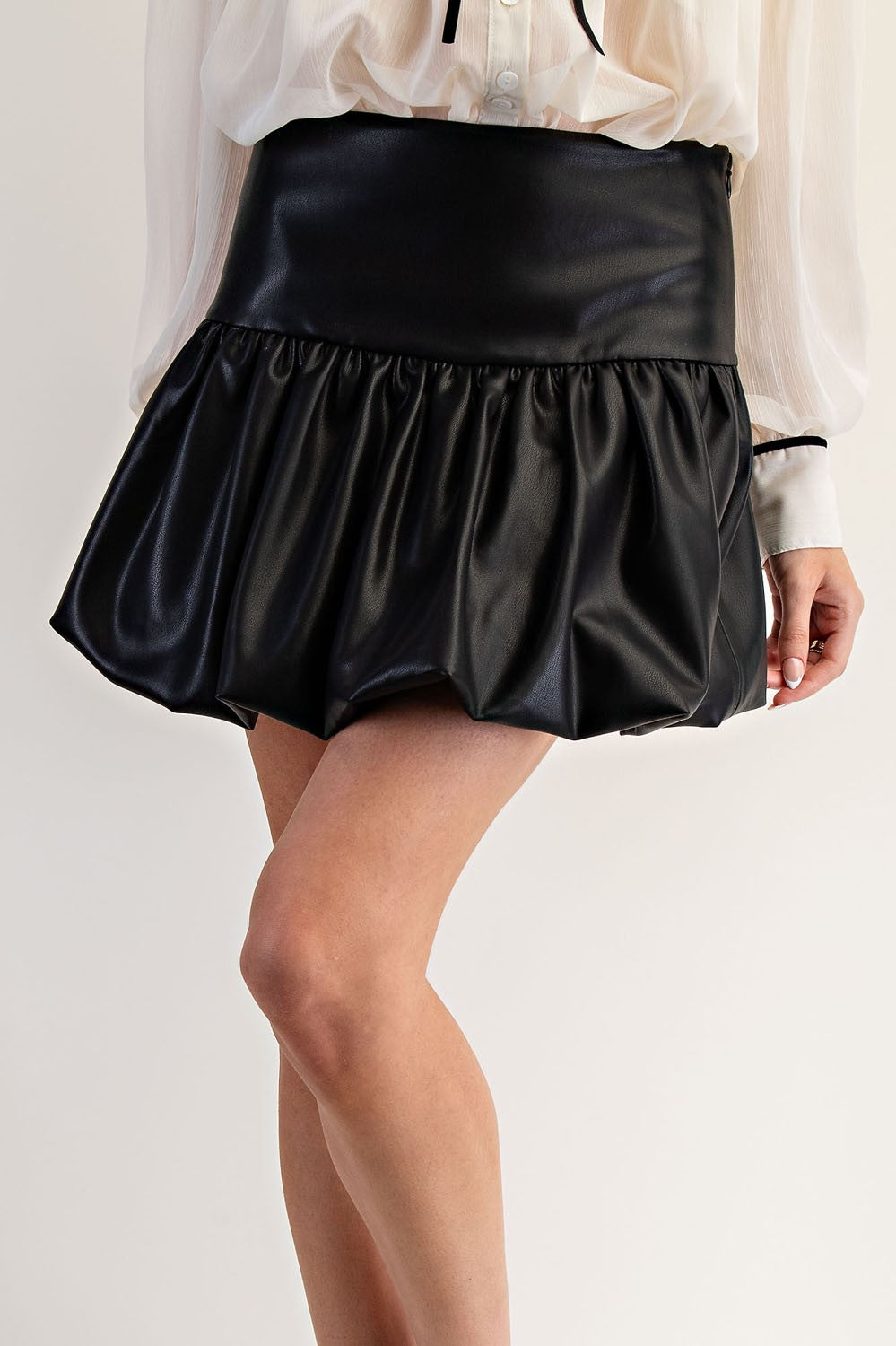Faux Leather Bubble Mini Skirt