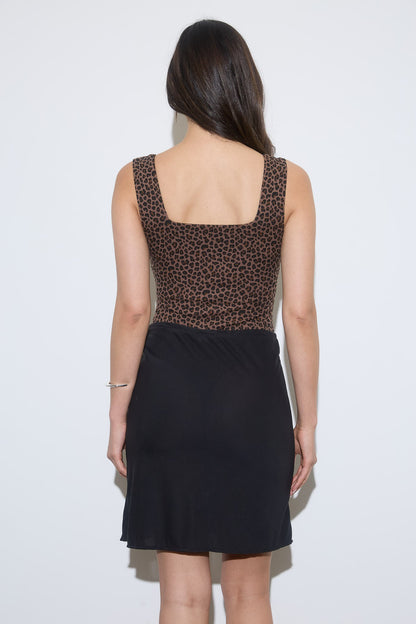 Leopard Square Neck Sleeveless Knit Bodysuit