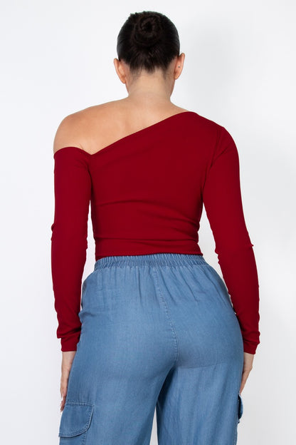 Off One Shoulder Long Sleeve Bodysuit