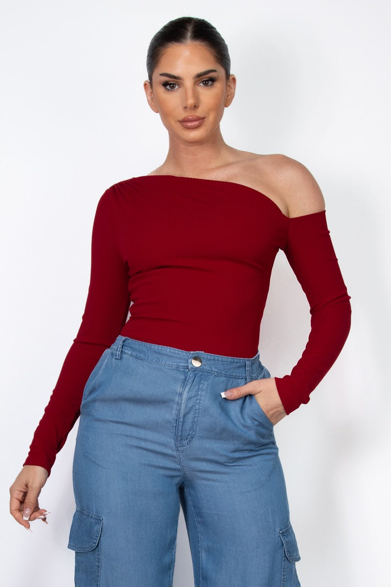 Off One Shoulder Long Sleeve Bodysuit