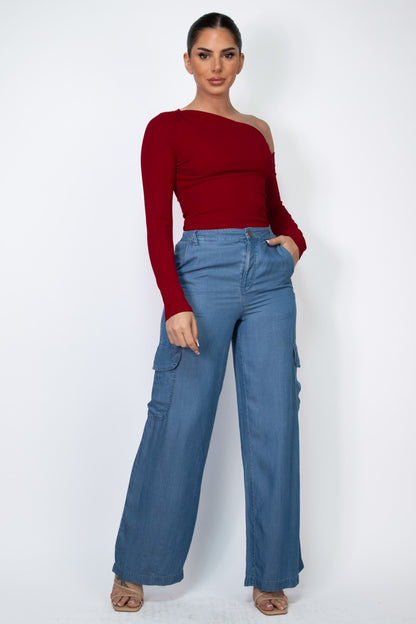 Off One Shoulder Long Sleeve Bodysuit