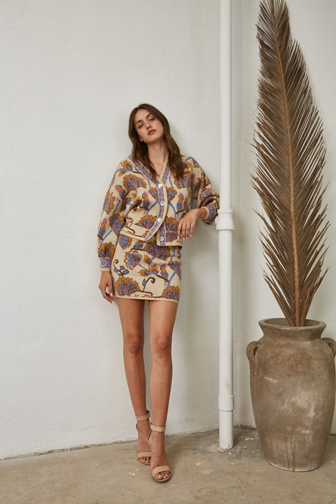 fall print jacquard knit skit