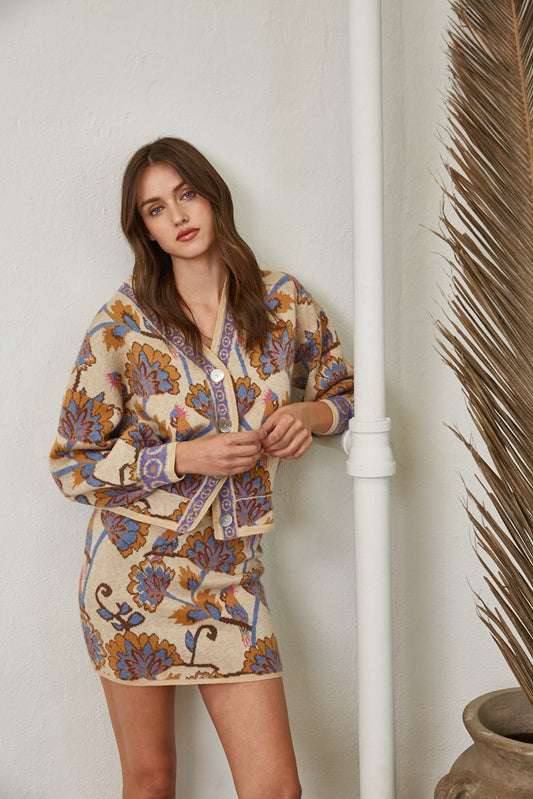 fall print jacquard knit skit