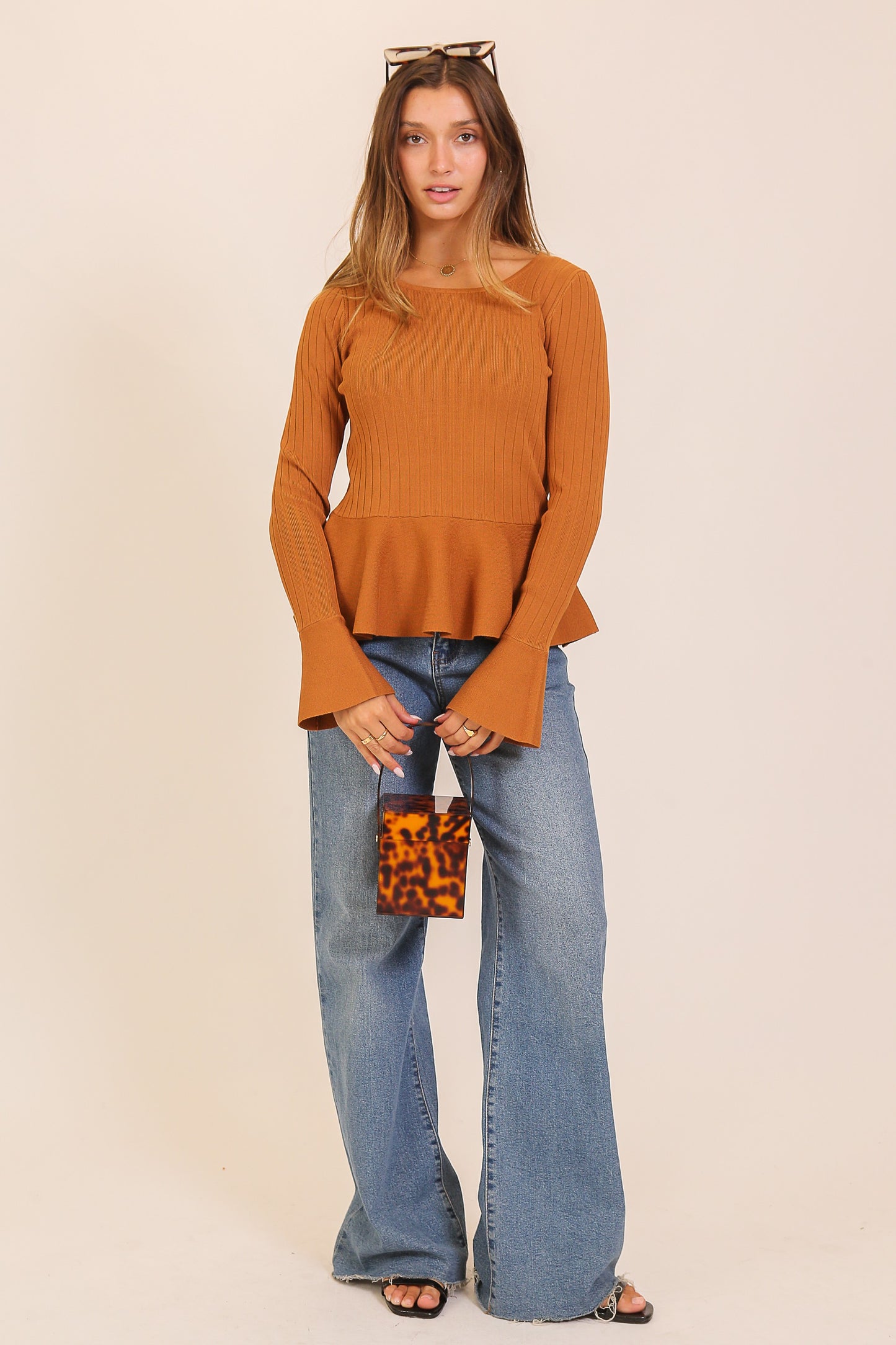 Ribbed Knit Peplum Sweater Top