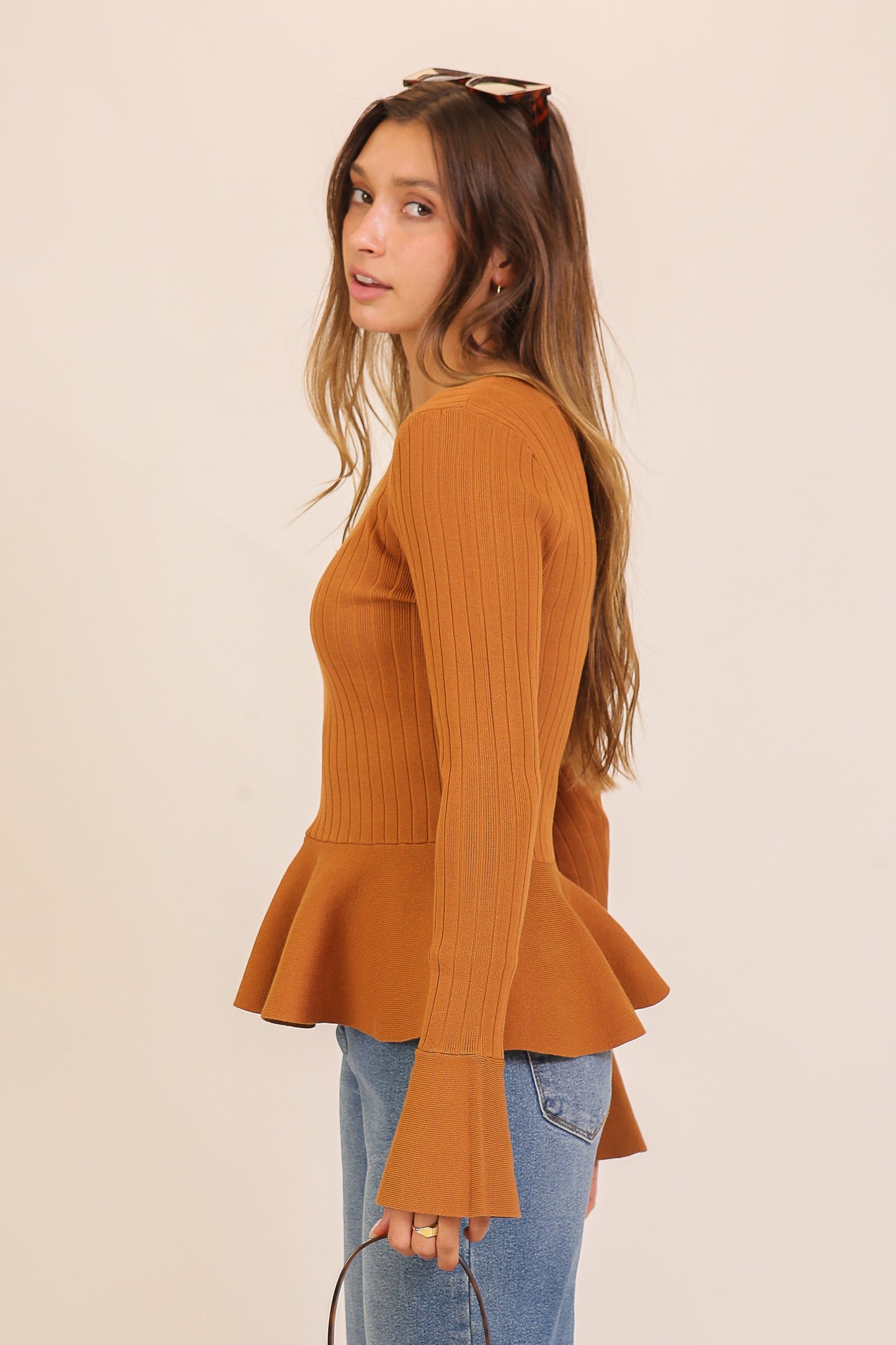 Ribbed Knit Peplum Sweater Top