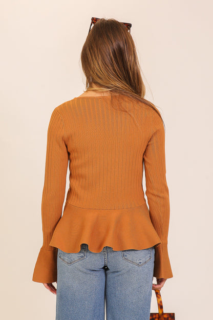 Ribbed Knit Peplum Sweater Top