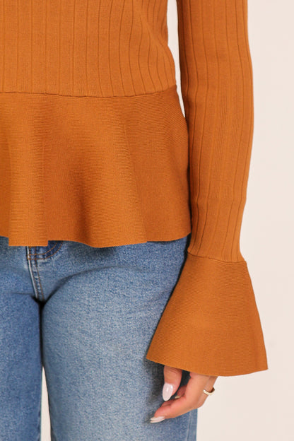 Ribbed Knit Peplum Sweater Top