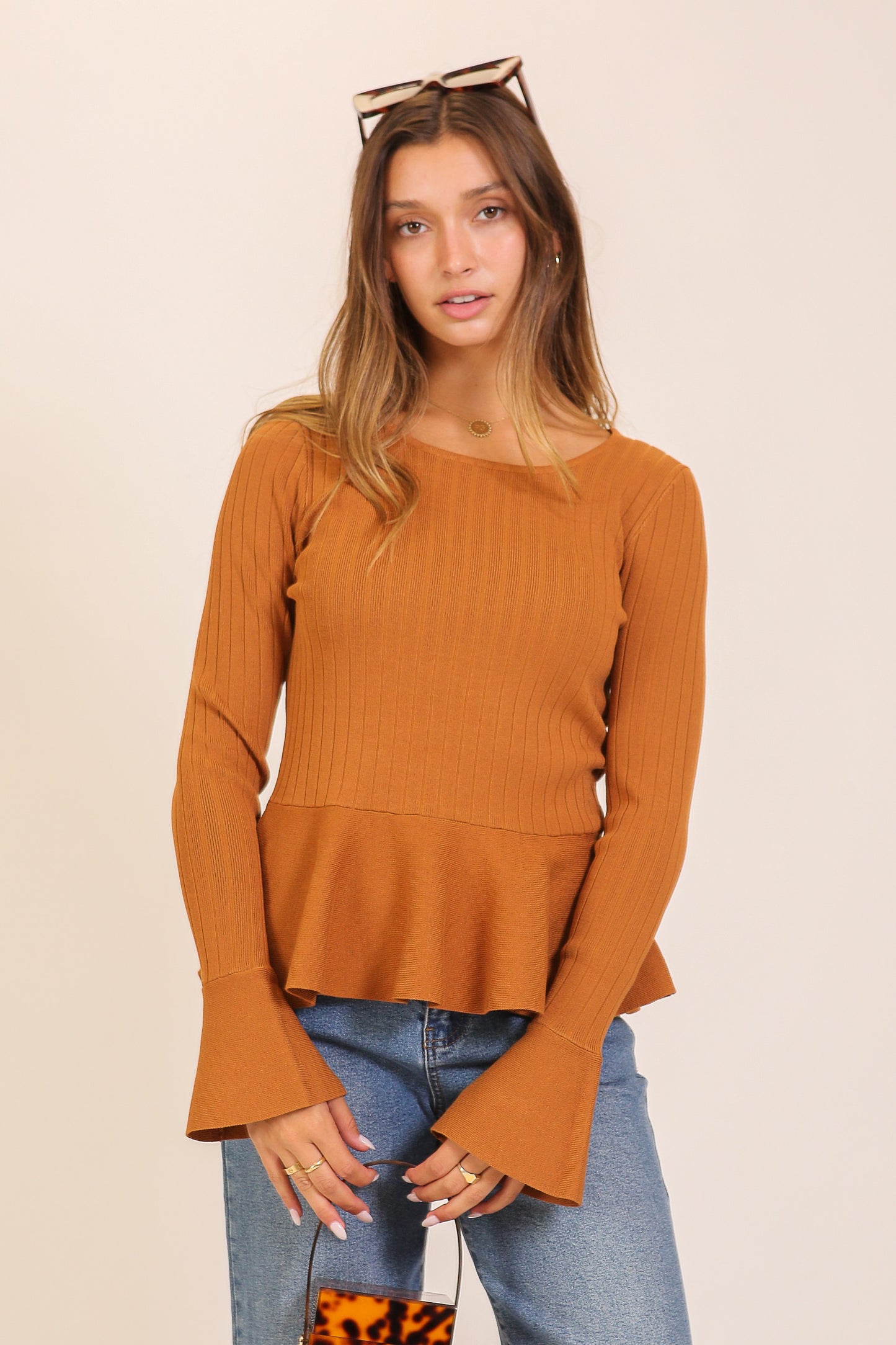 Ribbed Knit Peplum Sweater Top