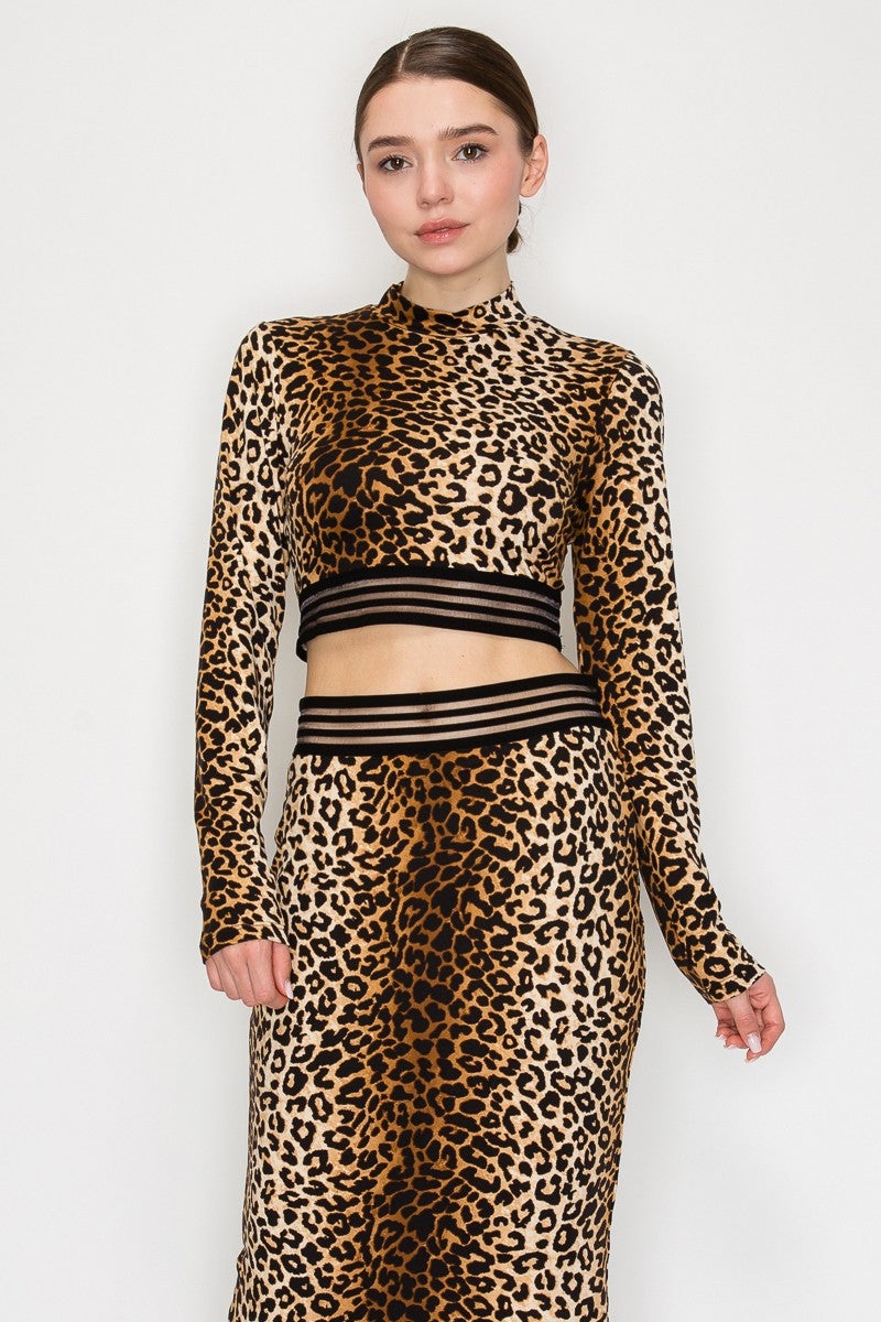Sheer Stripe Long Sleeve Crop Top