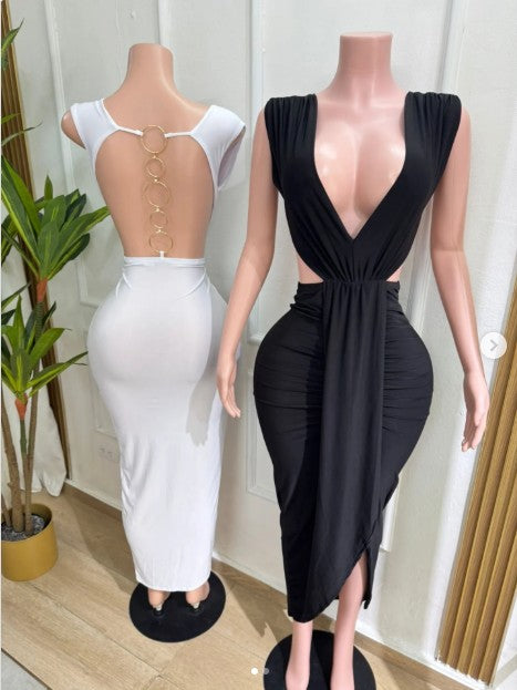 Gold ring open back maxi dress