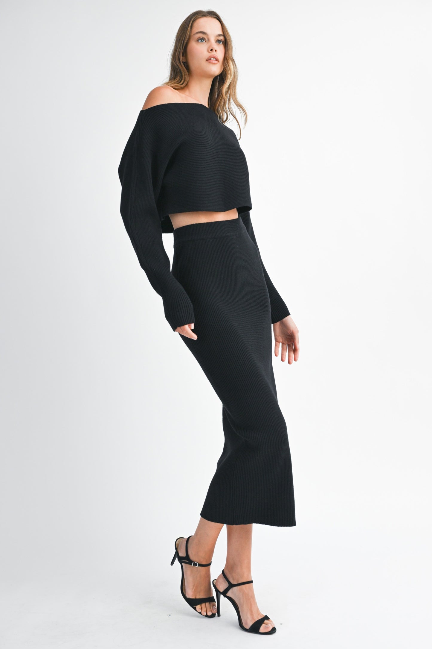 2pc set- Crop Knit Top & Midi Skirt