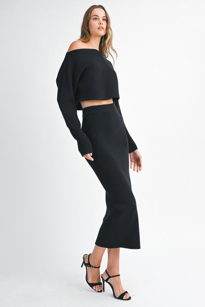 2pc set- Crop Knit Top & Midi Skirt