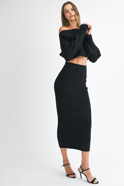 2pc set- Crop Knit Top & Midi Skirt