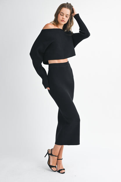 2pc set- Crop Knit Top & Midi Skirt