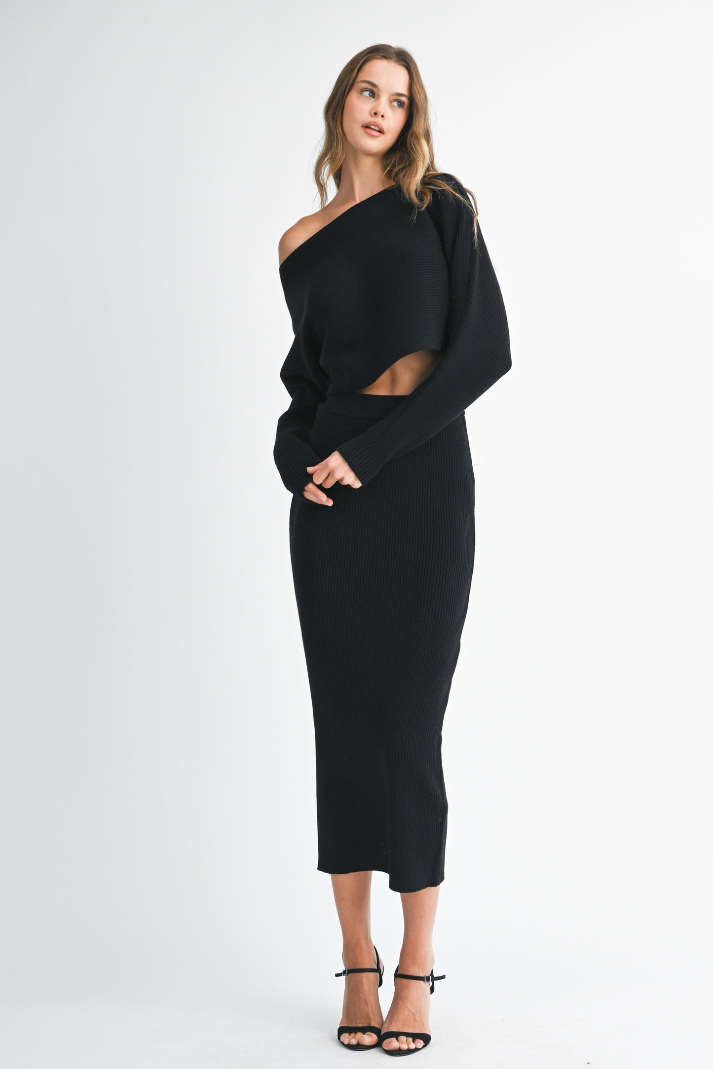 2pc set- Crop Knit Top & Midi Skirt