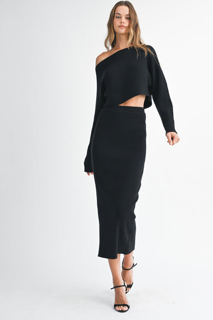 2pc set- Crop Knit Top & Midi Skirt