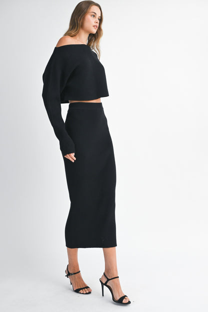 2pc set- Crop Knit Top & Midi Skirt