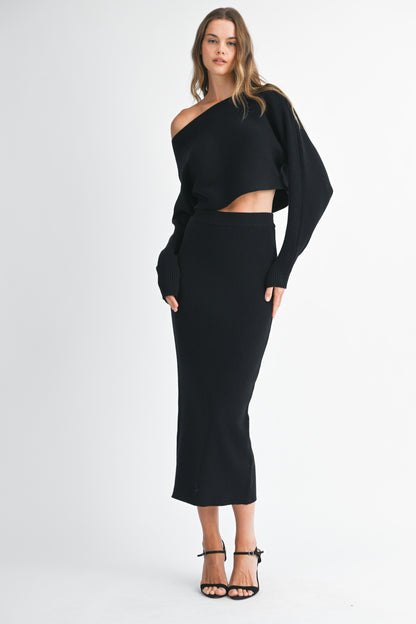 2pc set- Crop Knit Top & Midi Skirt