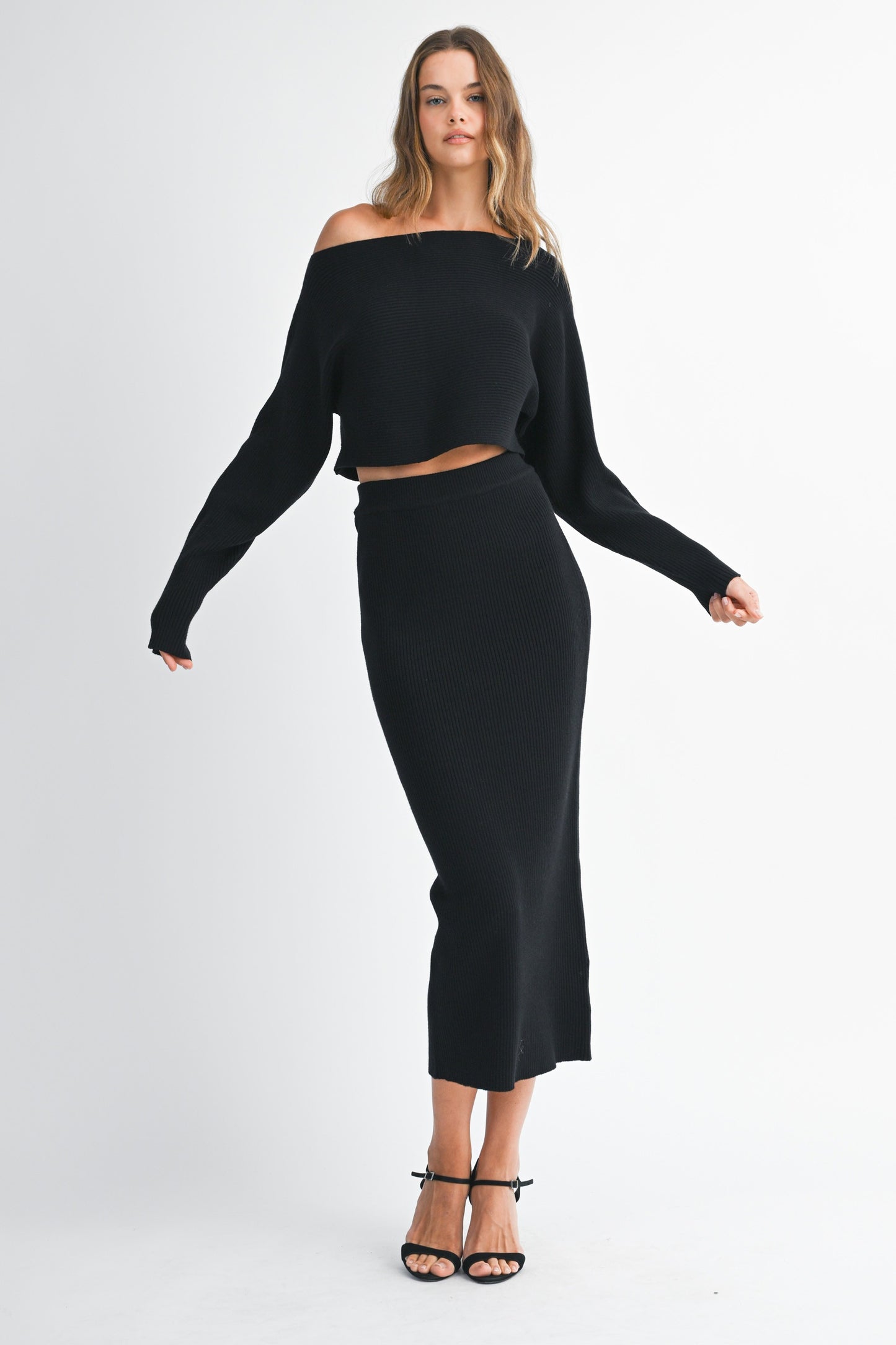2pc set- Crop Knit Top & Midi Skirt