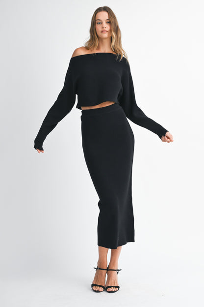 2pc set- Crop Knit Top & Midi Skirt