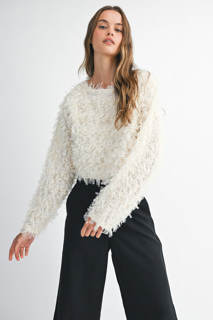 cropped long sleeve shag top