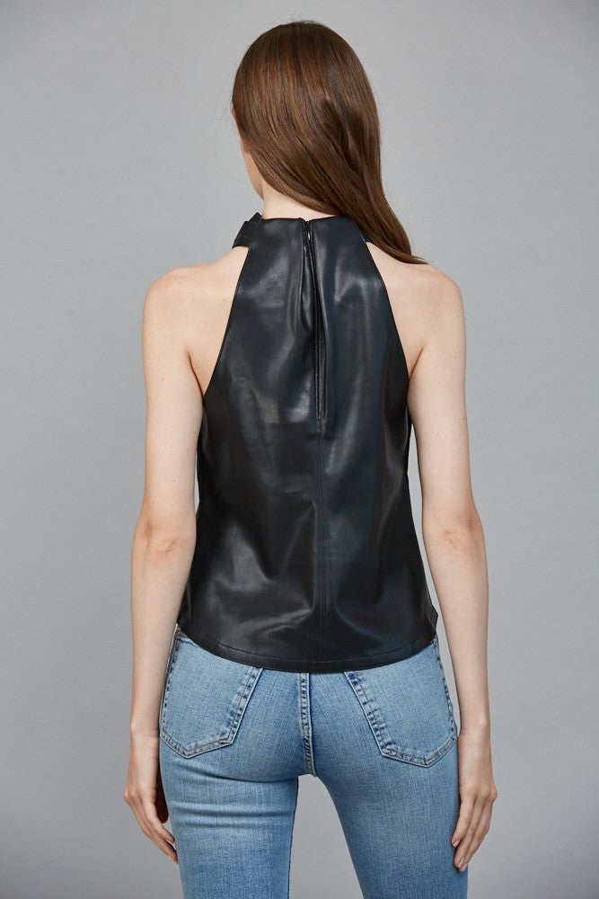 Faux Leather Crisscross Neckline Sleeveless Top