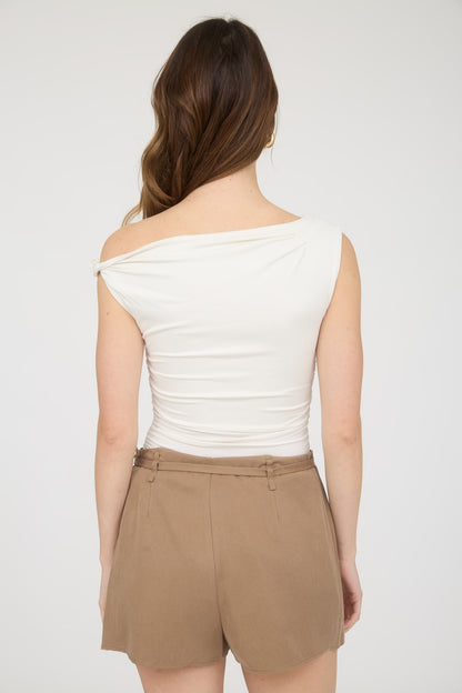 asymmetrical one shoulder twist top