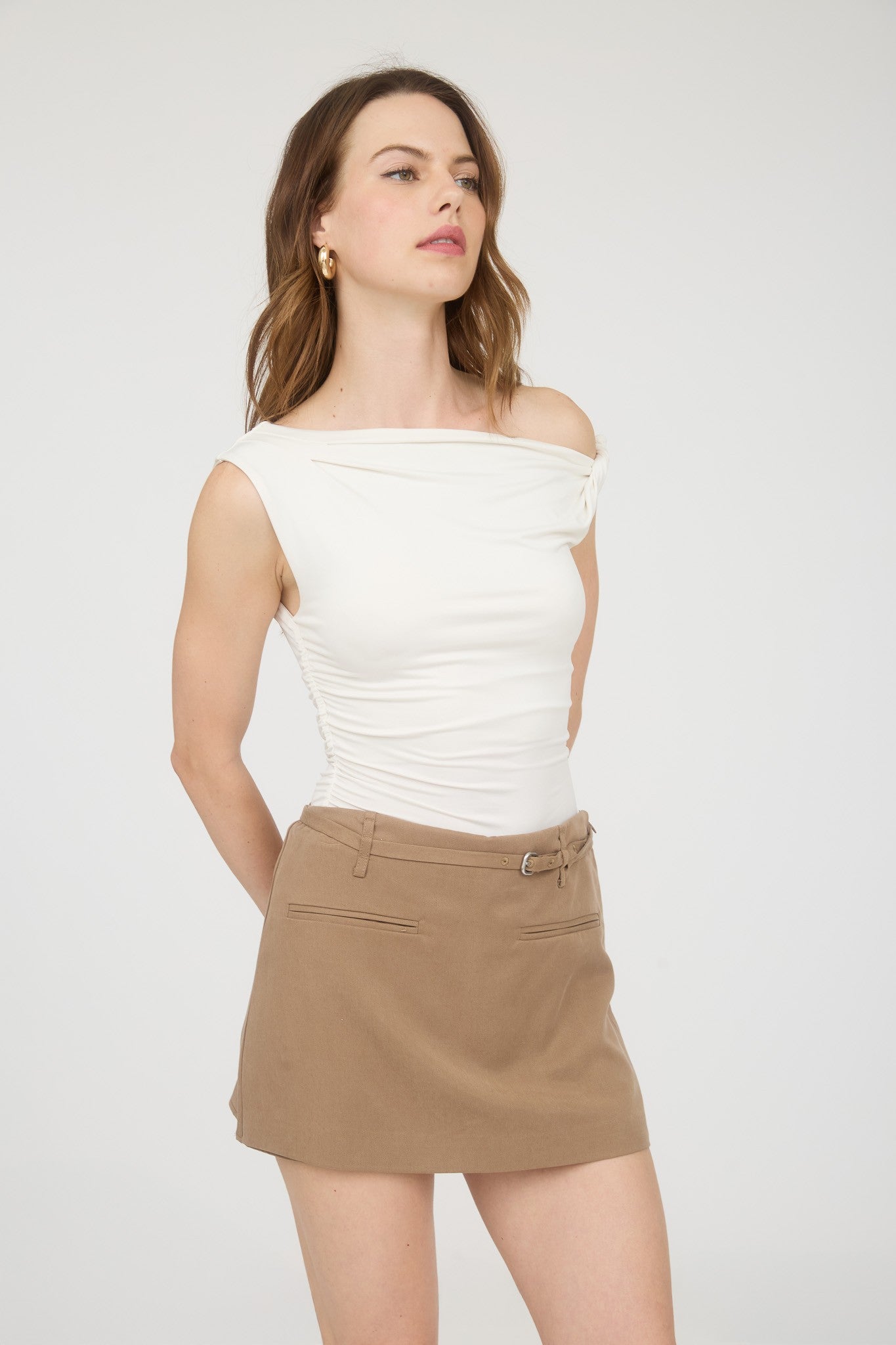 asymmetrical one shoulder twist top