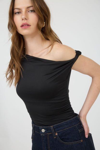 asymmetrical one shoulder twist top
