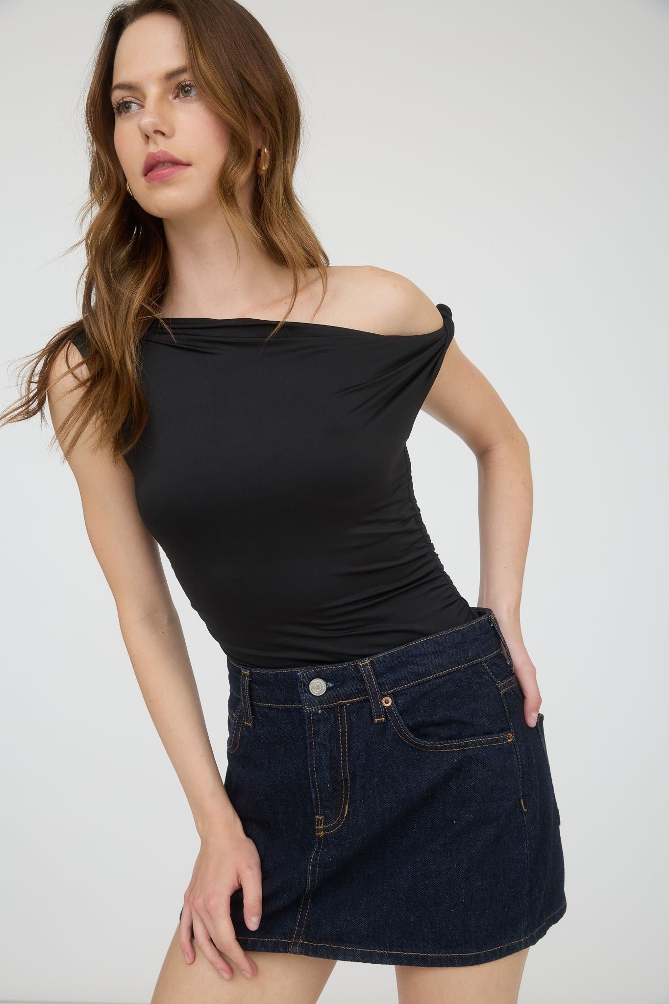 asymmetrical one shoulder twist top