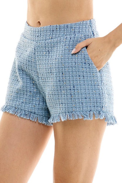 high waist tweed shorts
