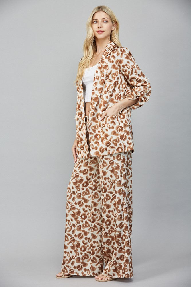 Animal Print Satin Tab Sleeve Blazer