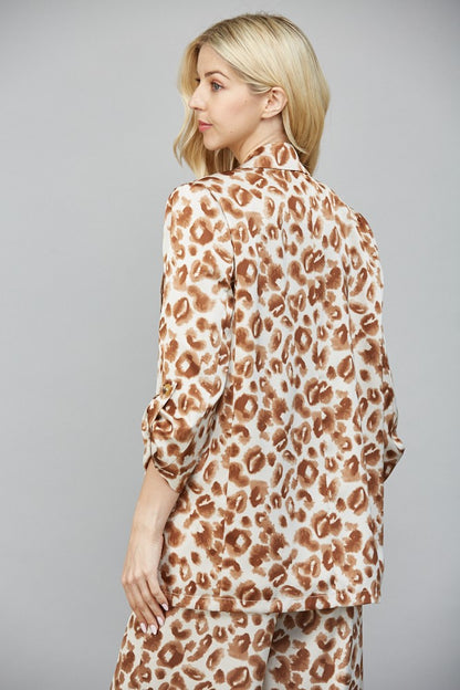 Animal Print Satin Tab Sleeve Blazer