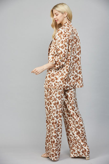 Animal Print Satin Tab Sleeve Blazer