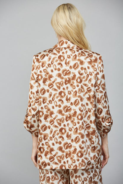Animal Print Satin Tab Sleeve Blazer