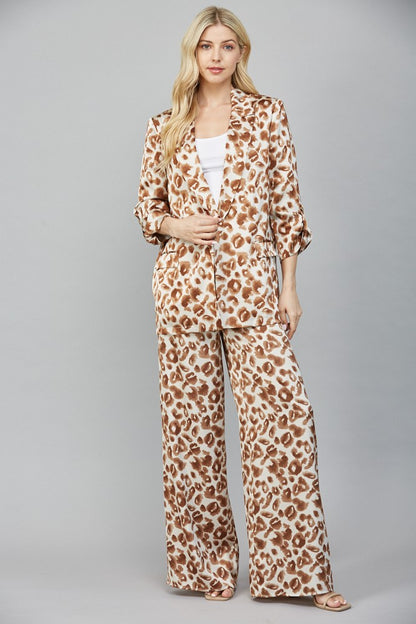 Animal Print Satin Tab Sleeve Blazer