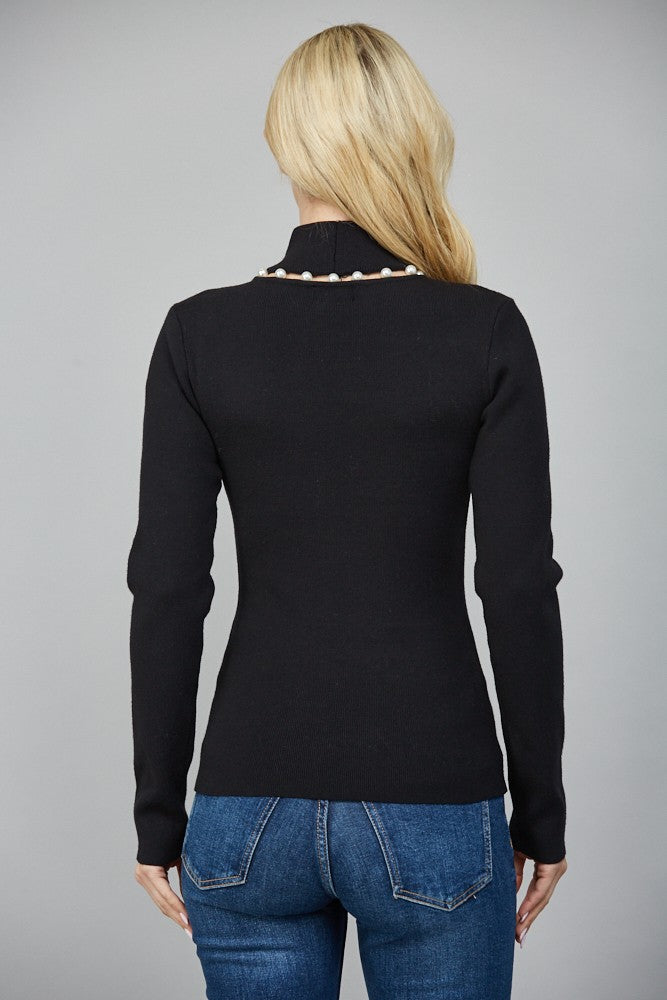 pearl trim turtleneck sweater
