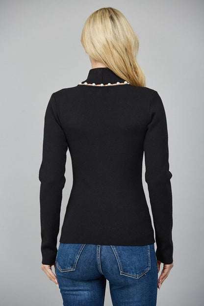 pearl trim turtleneck sweater