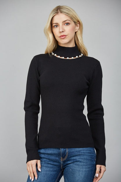 pearl trim turtleneck sweater