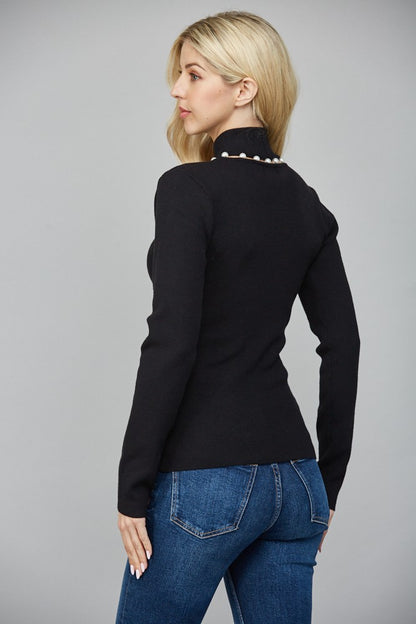pearl trim turtleneck sweater
