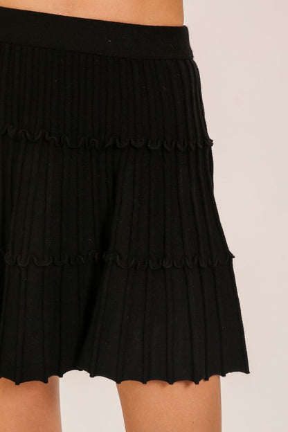 tiered pleated flared skirt