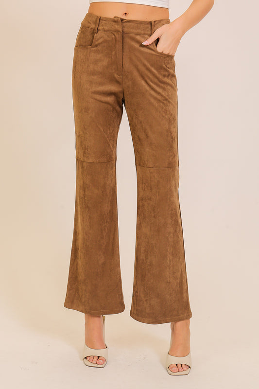 Faux Suede Flared Pants