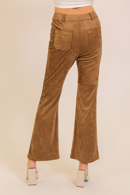 Faux Suede Flared Pants