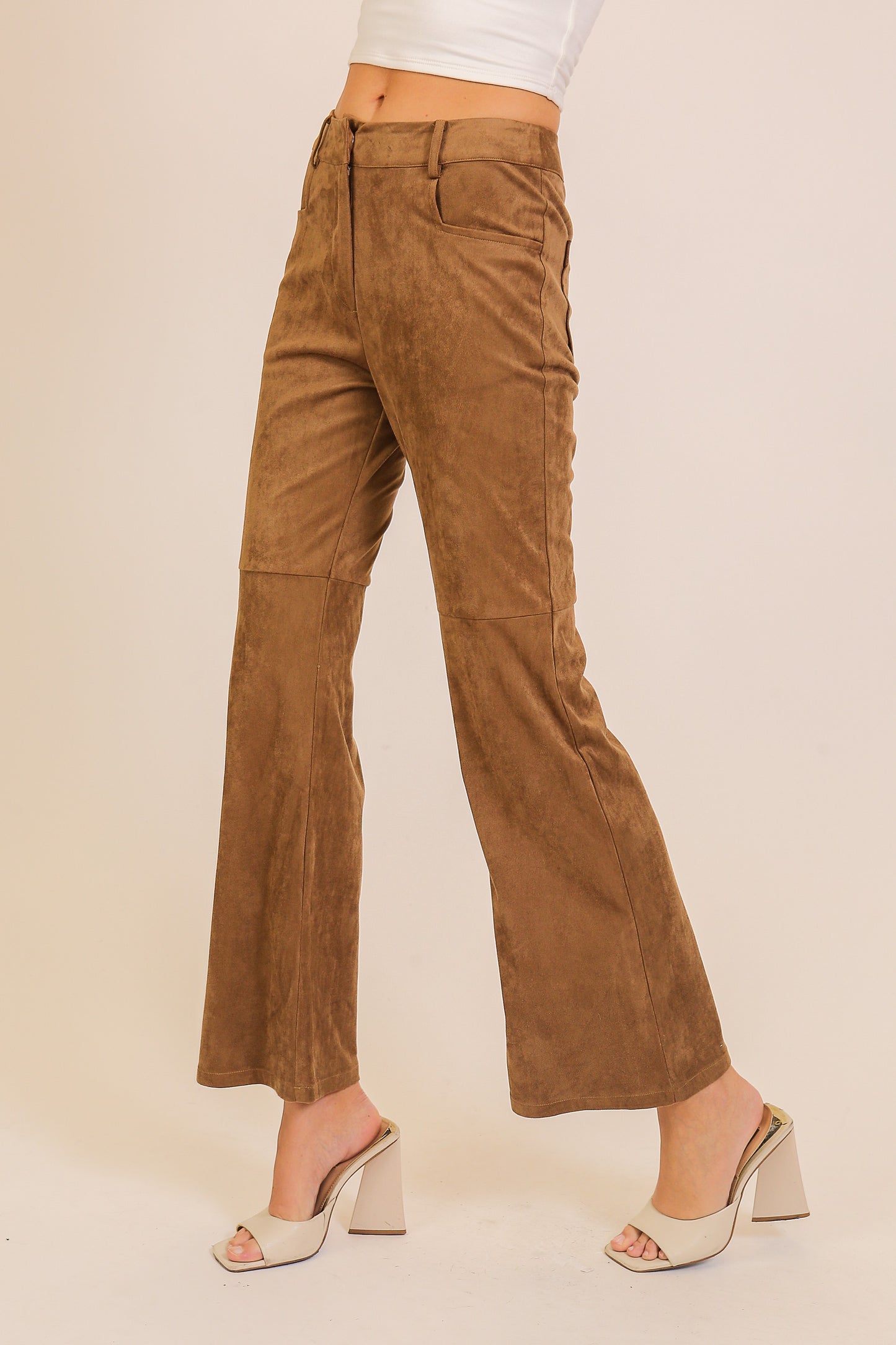 Faux Suede Flared Pants