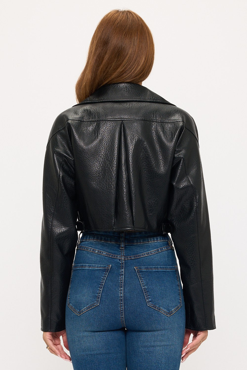 Pebbled Faux Leather Cropped Moto Jacket