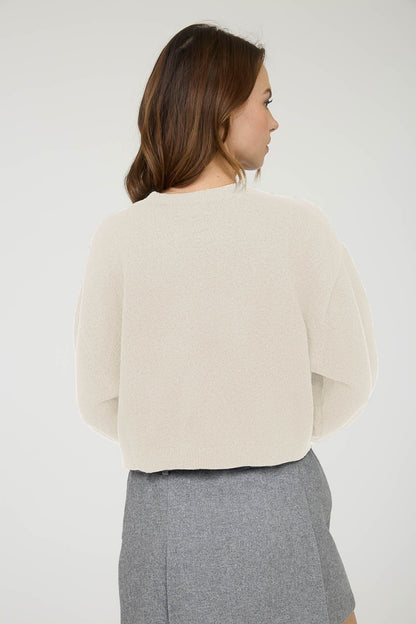 Crew Neck Long Sleeve Cropped Pullover Sweater