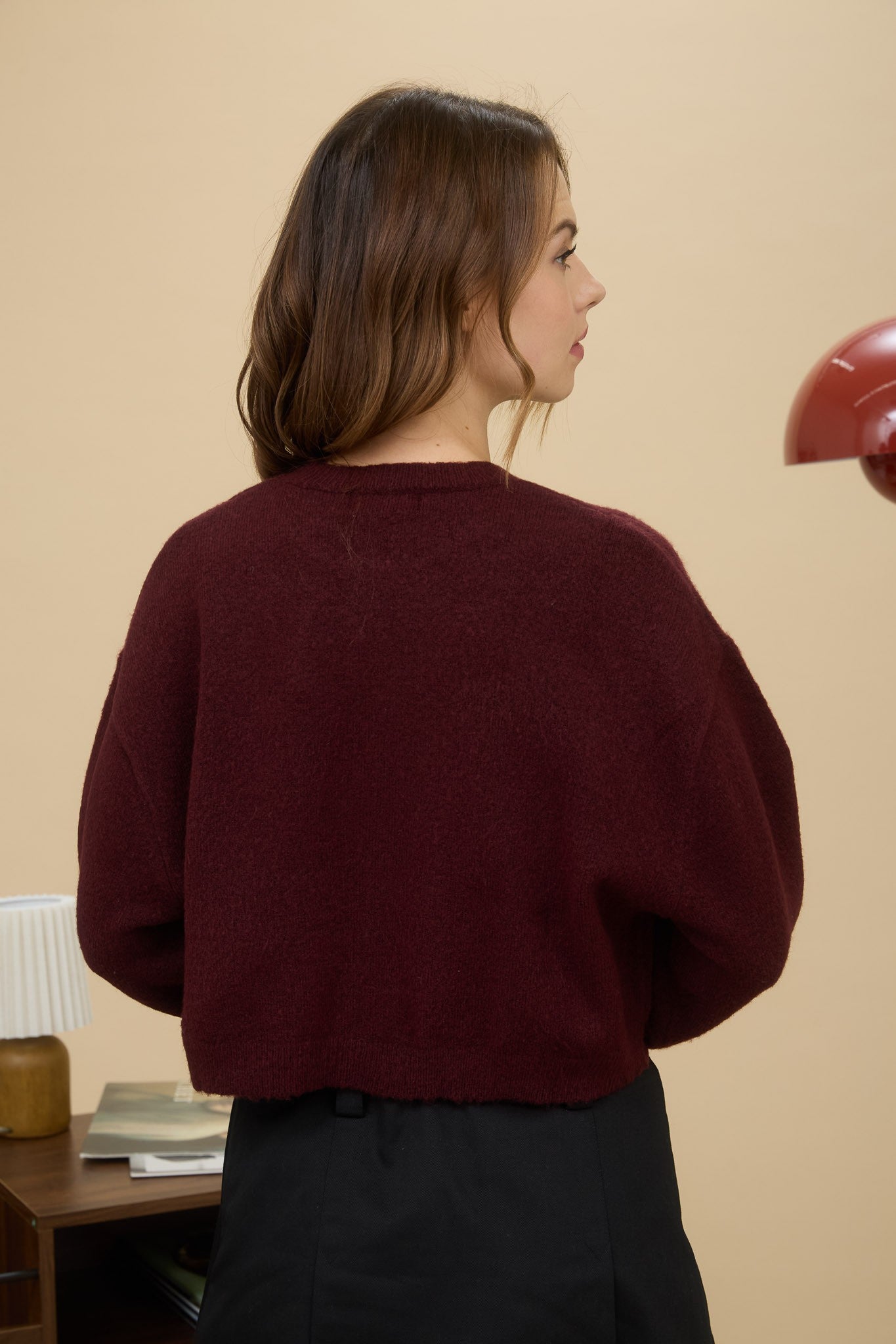 Crew Neck Long Sleeve Cropped Pullover Sweater